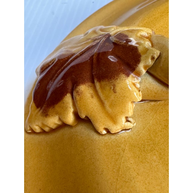 Mustard 1980s Arte Italica "Sole Mustard" Collection Ceramic 15" Tall Yellow Jar With Lid Greaps and Leaves Design Made in Italy For Sale - Image 8 of 18
