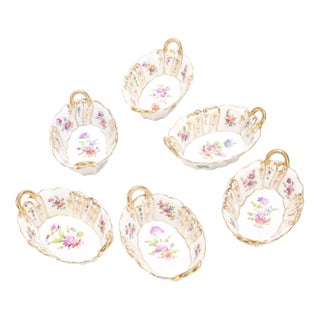 Early 20th Century Signed Richard Klemm Dresden Porcelain Condiment Serving Bowls - Set of 6 For Sale