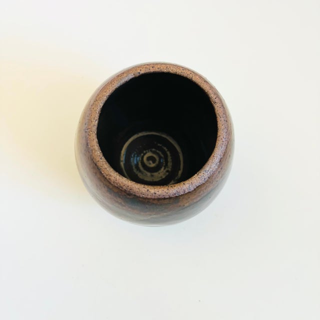 Vintage Brown Studio Pottery Vase With Overlapping Brown and Black Glazes For Sale - Image 9 of 11