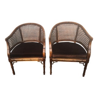 1970s Vintage Faux Bamboo Cane Chairs - a Pair For Sale