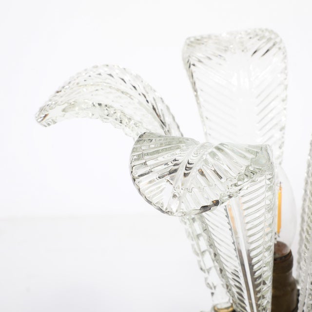 Hollywood Style Cut & Pressed Murano Glass Leaf Form Table Lamp W/ Etched Detail For Sale - Image 12 of 12