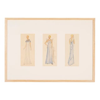 Art Deco Fashion Drawings VI, Gouache on Paper, Framed For Sale