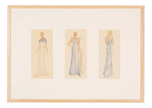 Art Deco Fashion Drawings VI, Gouache on Paper, Framed