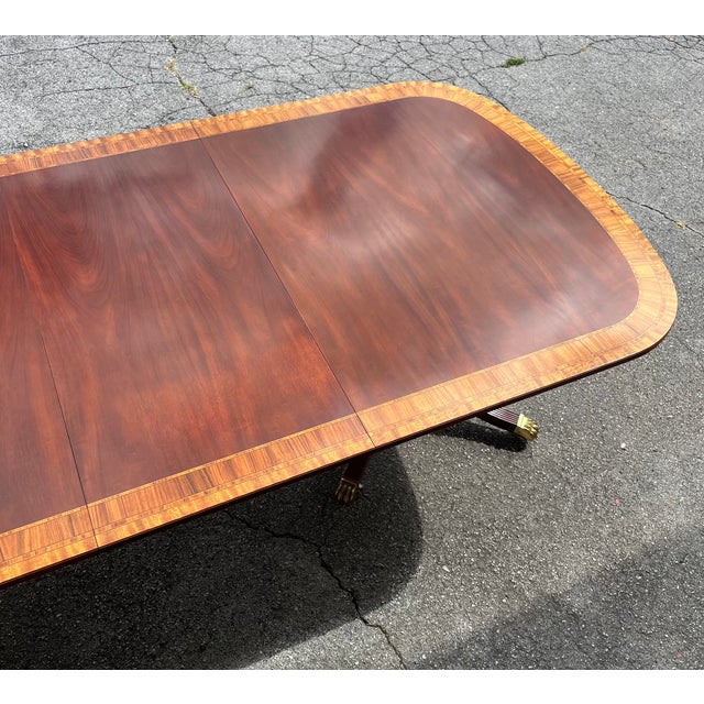 Late 20th Century Councill Craftsmen Georgian Banded Mahogany Double Pedestal Dining Table With 3 Leaves For Sale - Image 14 of 18
