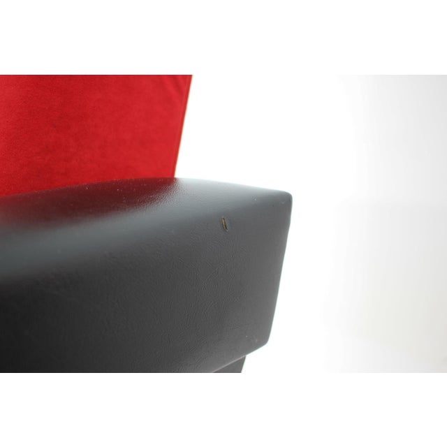 Set of Leatherette and Red Fabric Armchairs, Czechoslovakia, 1970s For Sale - Image 10 of 15