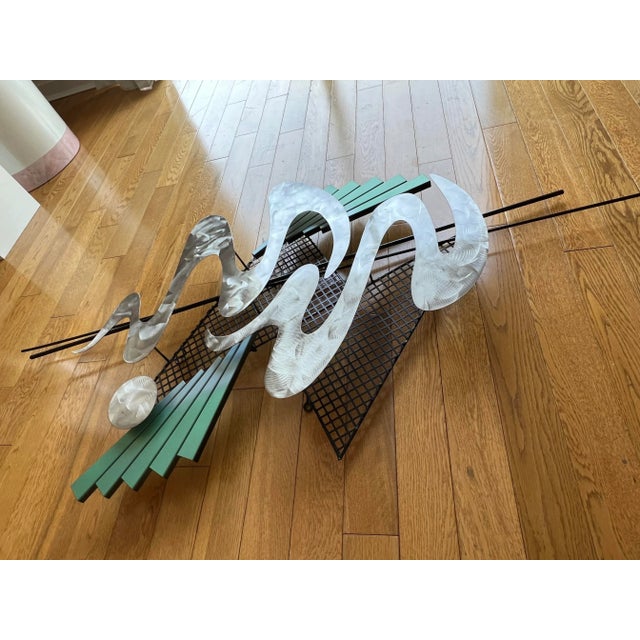 1990s 1990s Memphis Style Green Geometric Metallic Wall Art For Sale - Image 5 of 6