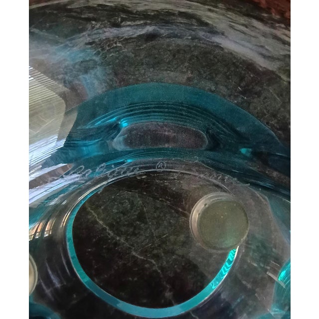 Exquisite, vintage signed Lalique large "Cyrus" turquoise-blue frosted crystal and clear crystal coupe bowl, circa mid...