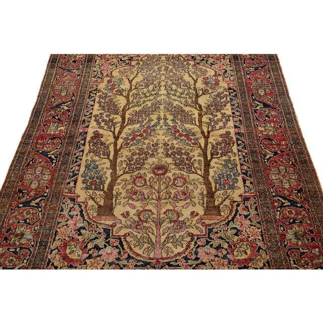 Unique Handmade Antique Persian Isfahan Wool Rug in Tan With Allover Design For Sale - Image 9 of 9