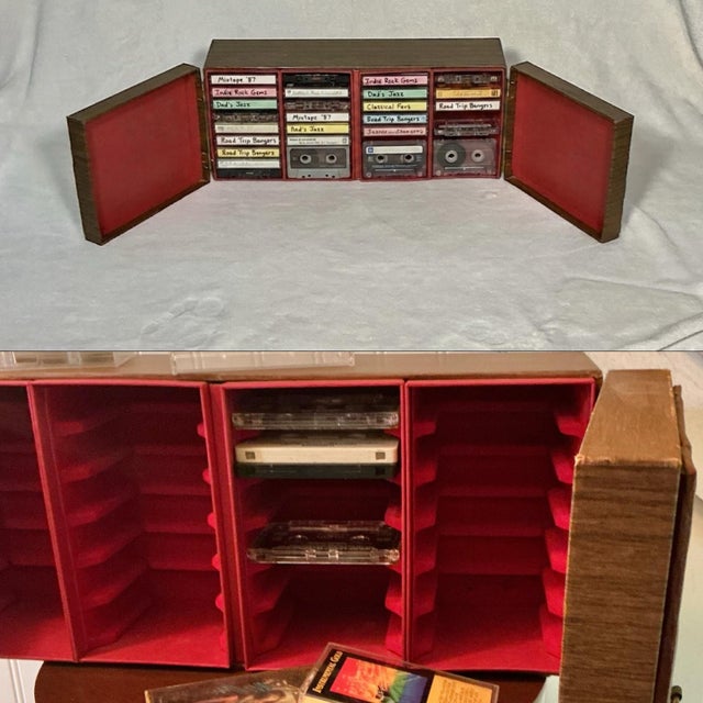 Wood Vintage Mid-Century Cassette Tapes Storage Case "Encyclopedia of Music" Books For Sale - Image 7 of 12