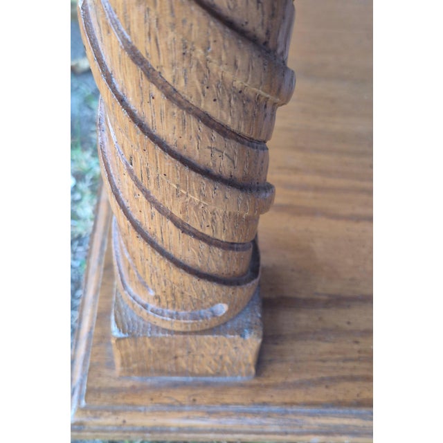 Brown Mid-Century Spanish Revival Oak Parquet Two-Tier End Tables - A Pair For Sale - Image 8 of 10