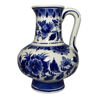 Hand-Painted Blue and White Pitcher Vase by C.M. Albers for Royal Delft, 1978 For Sale