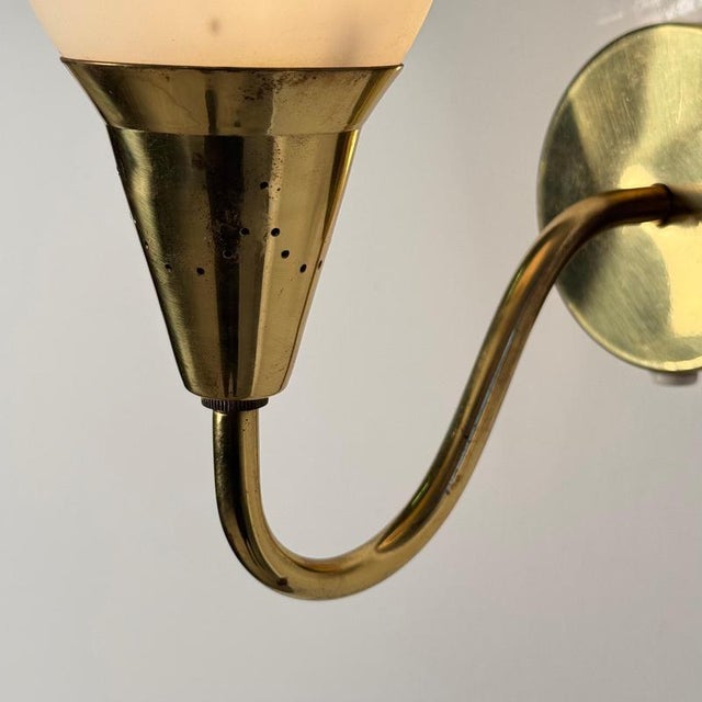Brass Wall Lamps with Opaline Glass by Paavo Tynell, 1940s, Set of 2 For Sale - Image 14 of 18