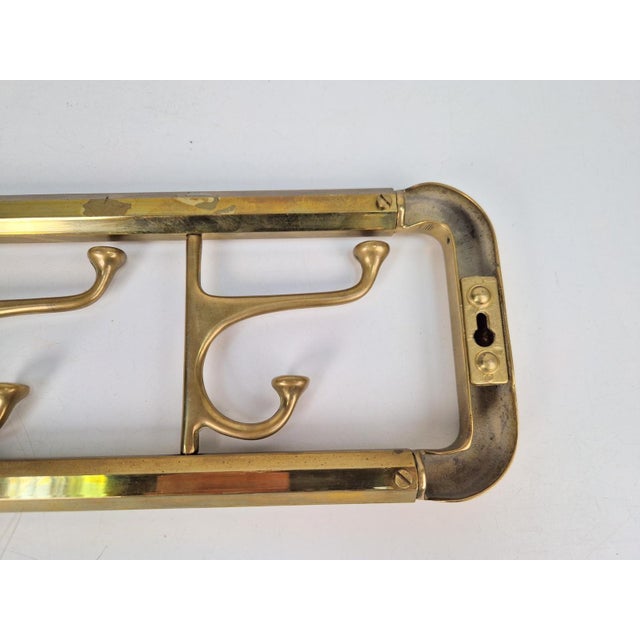 Vintage Art Deco Brass Wall Coat Rack with Folding Hooks, 1930 For Sale - Image 6 of 9