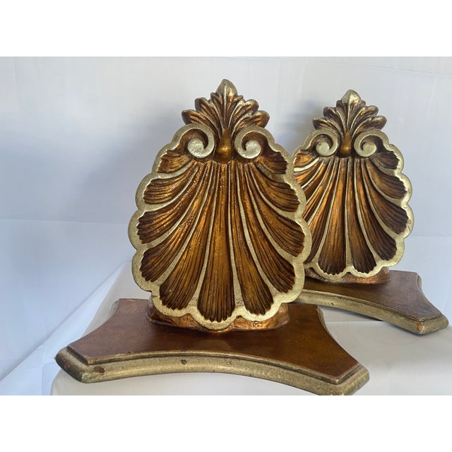 Hollywood Regency Vintage Florentine Large Shell Wall Brackets, Italy, a Pair For Sale - Image 3 of 15