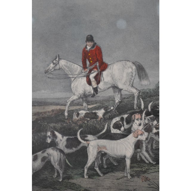 Vintage Framed Engraving Print of Horses & Dogs Hunt Scene For Sale - Image 4 of 12