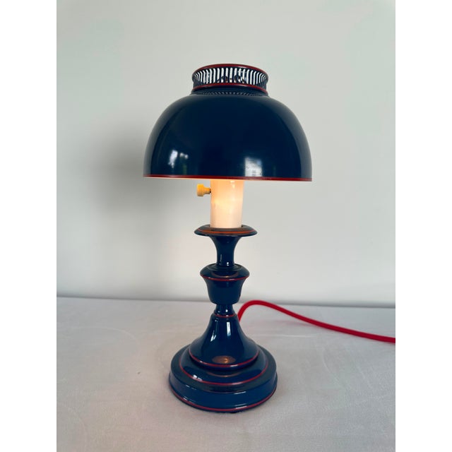 1960s 1960s Mid Century Modern Toleware Blue Desk Lamp. For Sale - Image 5 of 11
