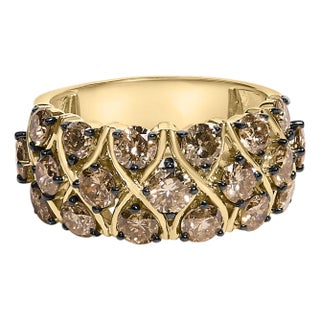 10K Yellow Gold Plated .925 Sterling Silver 3.0 Cttw Champagne Diamond Multi Lattice Band Ring - Size 7 For Sale
