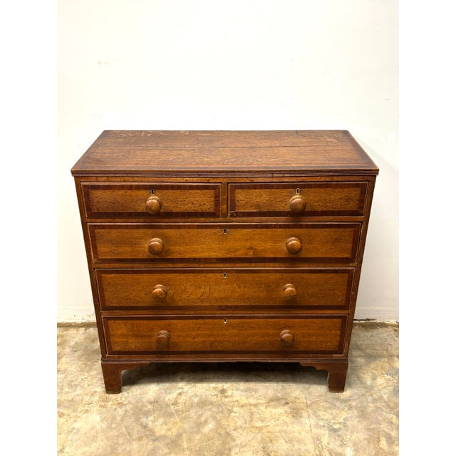 English Antique English Oak Chest of Drawers With Mahogany Inlay For Sale - Image 3 of 10