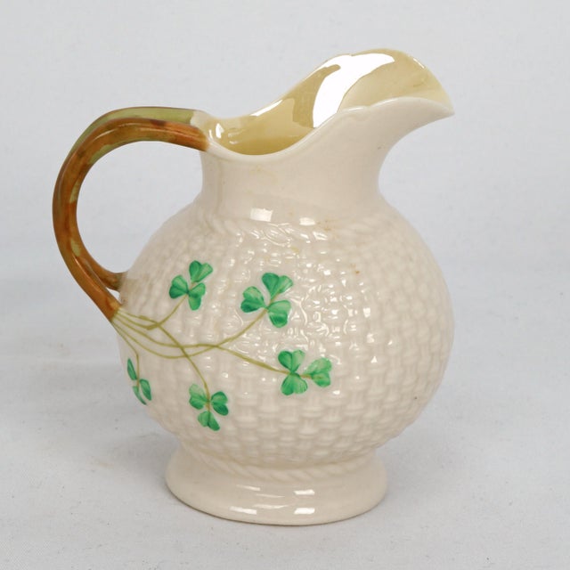 Belleek Shamrock Basketweave Irish Tea Serving Set 6th Green Mark For Sale - Image 17 of 18