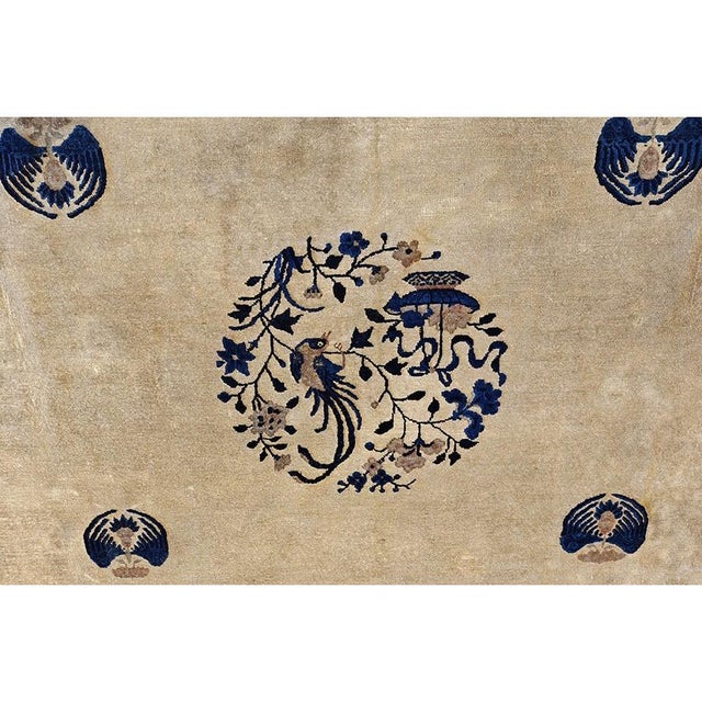 Chinese 1920s Beige Field Art Deco Style Antique Chinese Peking Rug 9' X 9'6" Square For Sale - Image 3 of 8