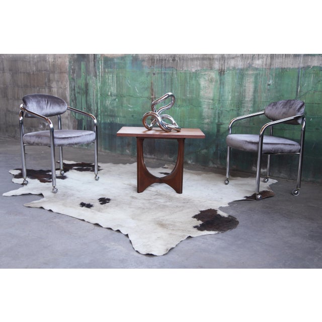 1970s Postmodern Chrome Armchair in the Manner of John Mascheroni Grey Velvet, Casters For Sale - Image 9 of 17