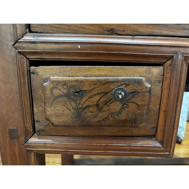 Wood Antique Chinese Hand-Painted Orchid & Bamboo Hardwood Vanity Desk For Sale - Image 7 of 12