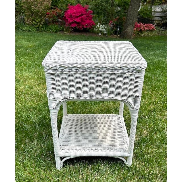1990s White Wicker Night Stand Table Chairish