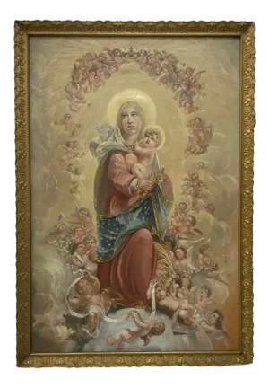 Antique Oil Painting of Madonna and Child