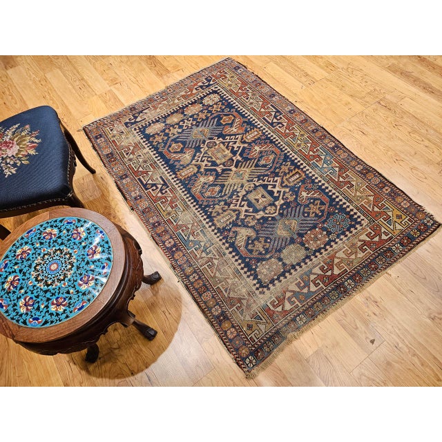 19th Century Antique Caucasian Shirvan Area Rug, Handwoven Wool, Allover Geometric Pattern, 1890s, 4' x 6' For Sale - Image 5 of 18