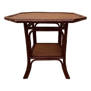 Vintage Faux Bamboo and Grasscloth Two Tiered Table For Sale