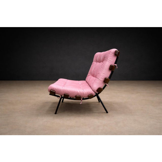 Brazilian Modern Wood Slat & Metal Frame Armchair, Moveis Pallar, 1950s For Sale - Image 4 of 15
