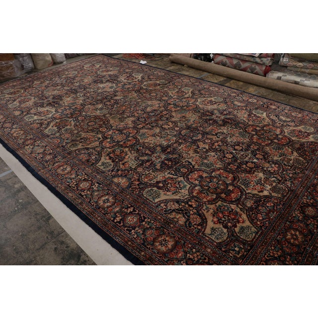 Tribal Hand-Knotted Antique Bidjar Rug in Beige Brown and Blue Floral Pattern For Sale - Image 3 of 9