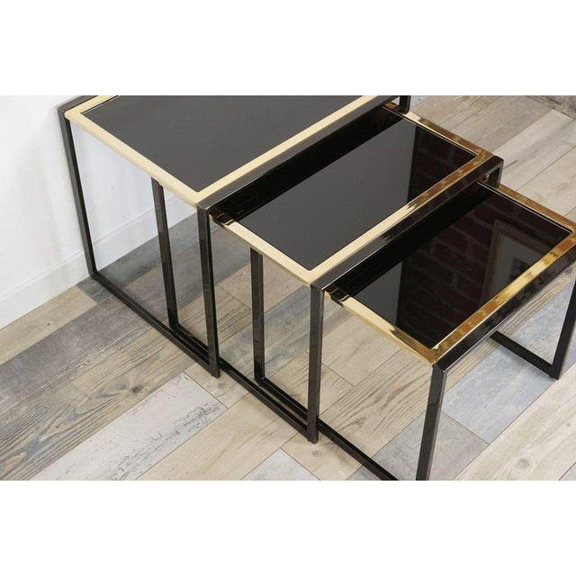 1970s Black Nesting Tables with Gold-Plated Metal Feet, 1970s, Set of 3 For Sale - Image 5 of 9