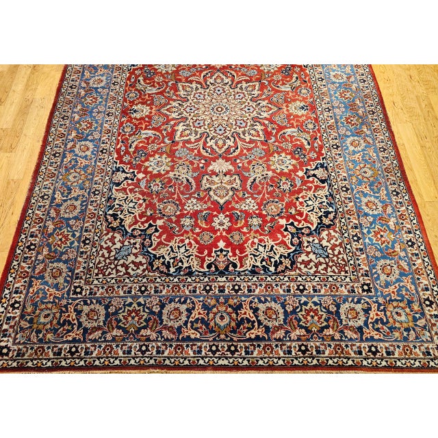 Vintage Persian Isfahan Rug, Hand-Knotted Wool, Floral Pattern, Red & Blue, 9x12 For Sale - Image 11 of 16