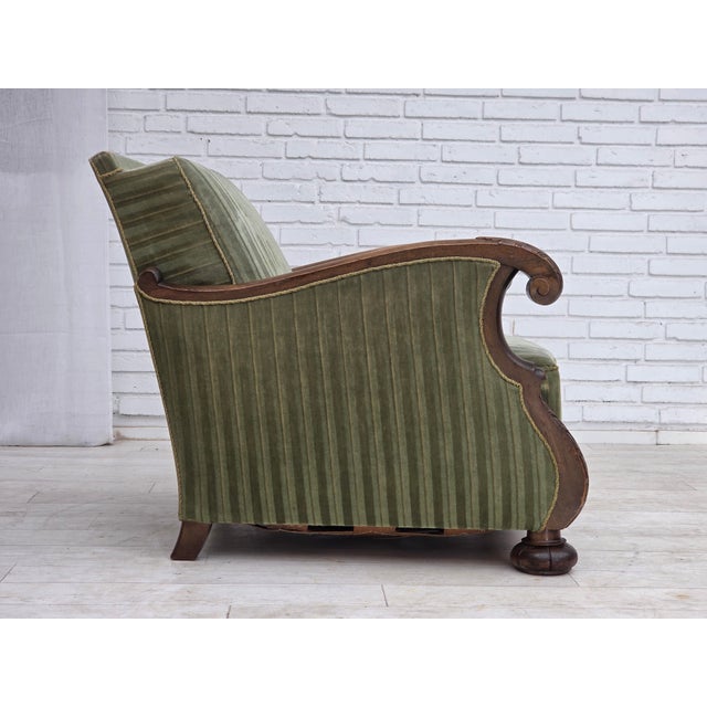 Vintage Danish Carved Oak Lounge Chair with Green Velour Upholstery, 1950s For Sale - Image 13 of 18