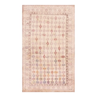 1920s Ivory Purple Geometric Triban Antique Indian Cotton Agra Rug 3'10" X 6'8" Pile Knotted Carpet For Sale