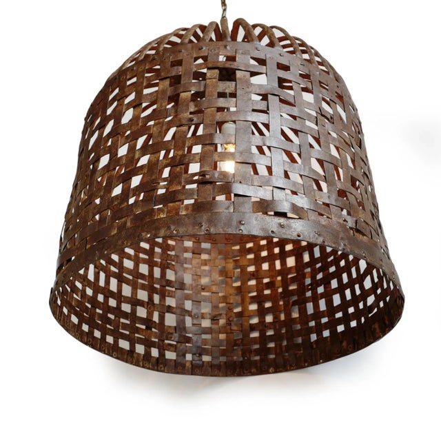 Vintage Rustic Industrial Iron Cage Basket Pendant Light For Sale - Image 4 of 8