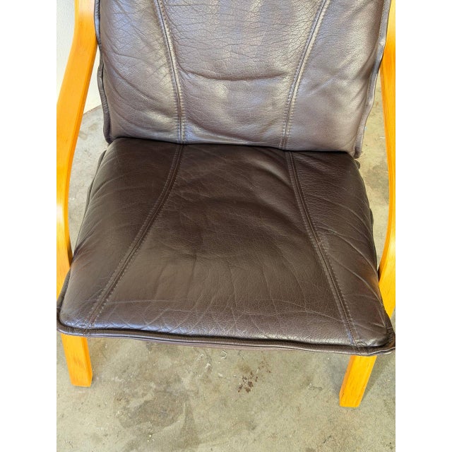 Wood Pair of Danish Stouby Leather Lounge Chairs Bentwood Frame – Mid-Century Modern Armchair 1960s For Sale - Image 7 of 10