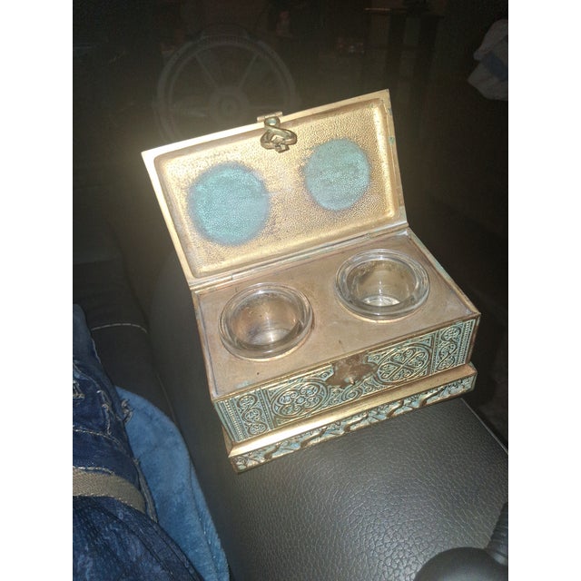 Arts & Crafts Tiffany Bronze Double Inkwell For Sale - Image 3 of 4