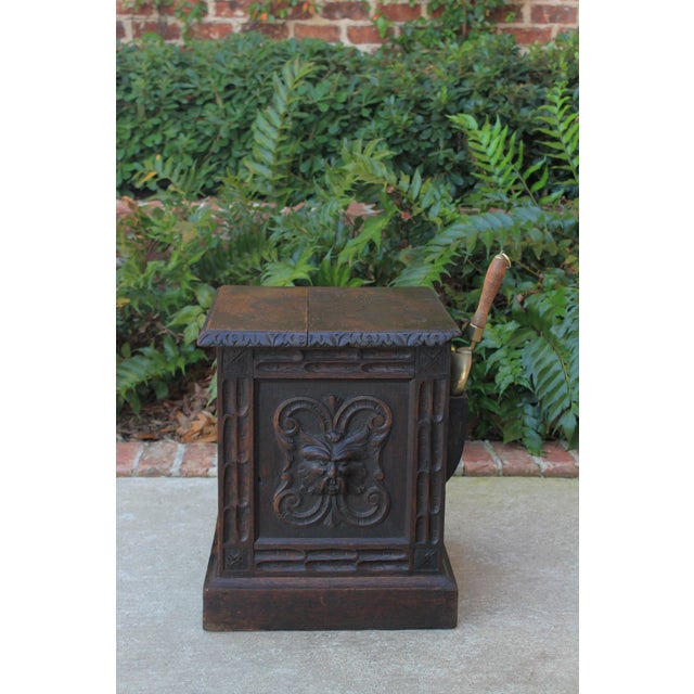 19th Century Antique English Carved Oak Coal Hod Scuttle Hearth