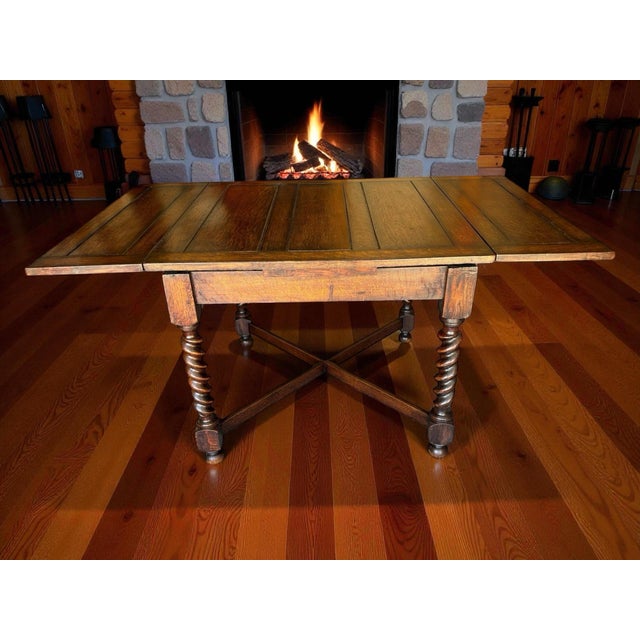 Brown 1930s Solid Oak Quarter Sawn Draw Leaf Barley Twist Dining Table For Sale - Image 8 of 12