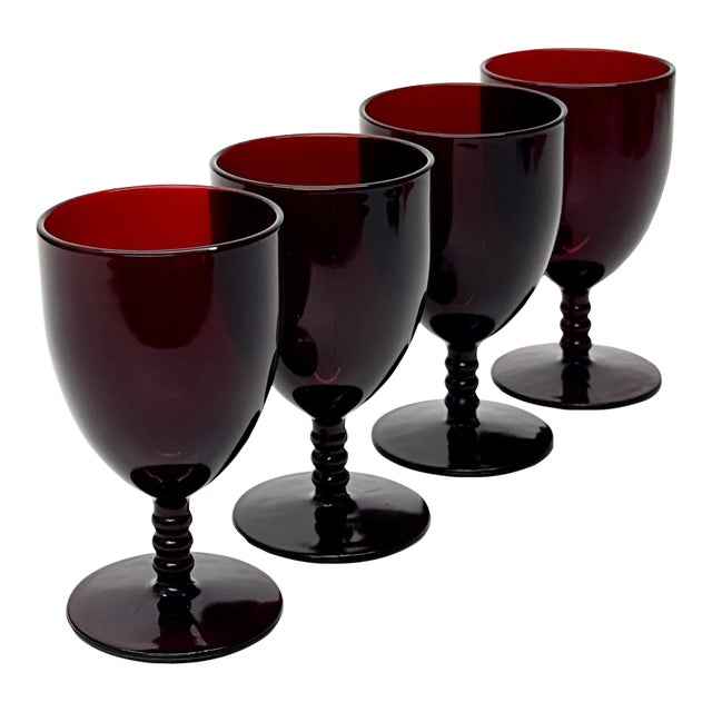 Cherry Red Spiral-Stemmed Water or Wine Goblets - Set of 4 For Sale