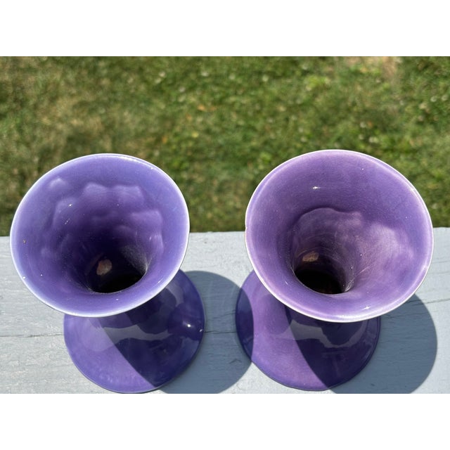 Early 20th Century Early 20th Century A Purple Pair - Wardle 1920 English Ceramic 6" Candlestick / Vases For Sale - Image 5 of 6