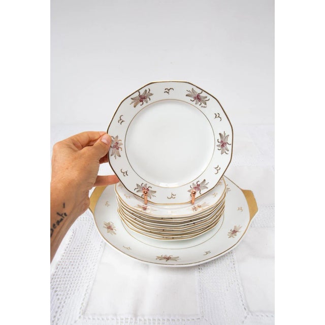 Porcelain Dessert Service from Limoges, 1930s, Set of 9 For Sale - Image 3 of 8