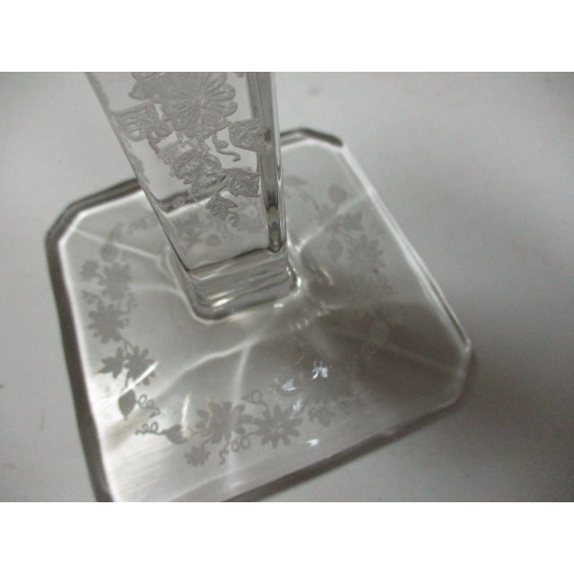 1930s Etched Floral Crystal Candle Holders, Pair For Sale - Image 4 of 10