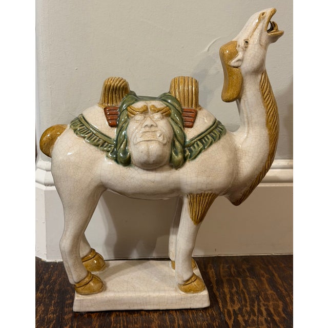 Large Vintage Chinese Tang-Style Crackle Glaze Ceramic Camel Sculpture For Sale - Image 11 of 18