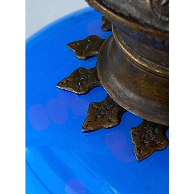 Blue Antique French Blue Opaline Perfume Scent Bottle With Miniature Louvre Painting, Circa 1850, Perfume Museum For Sale - Image 8 of 11