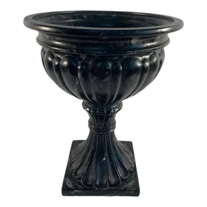 1980s Vintage Black Faux Marble Grecian Style Jardiniere Planter Urn