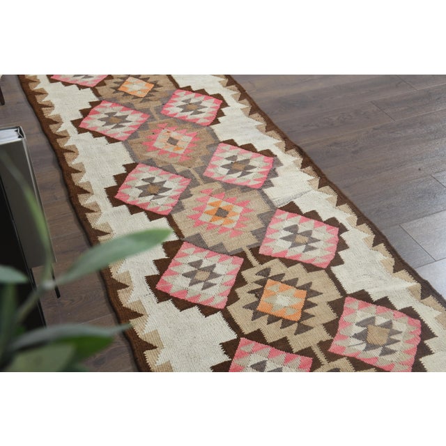 1970s Turkish Oushak Handmade Wool Cotton Pink Runner Rug For Sale - Image 10 of 11