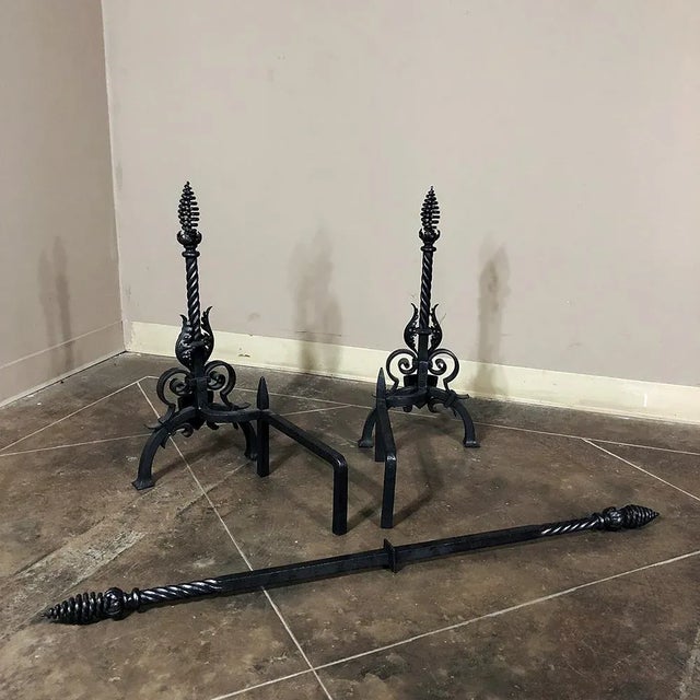 Metal Pair 19th Century Country French Wrought Iron Andirons For Sale - Image 7 of 12